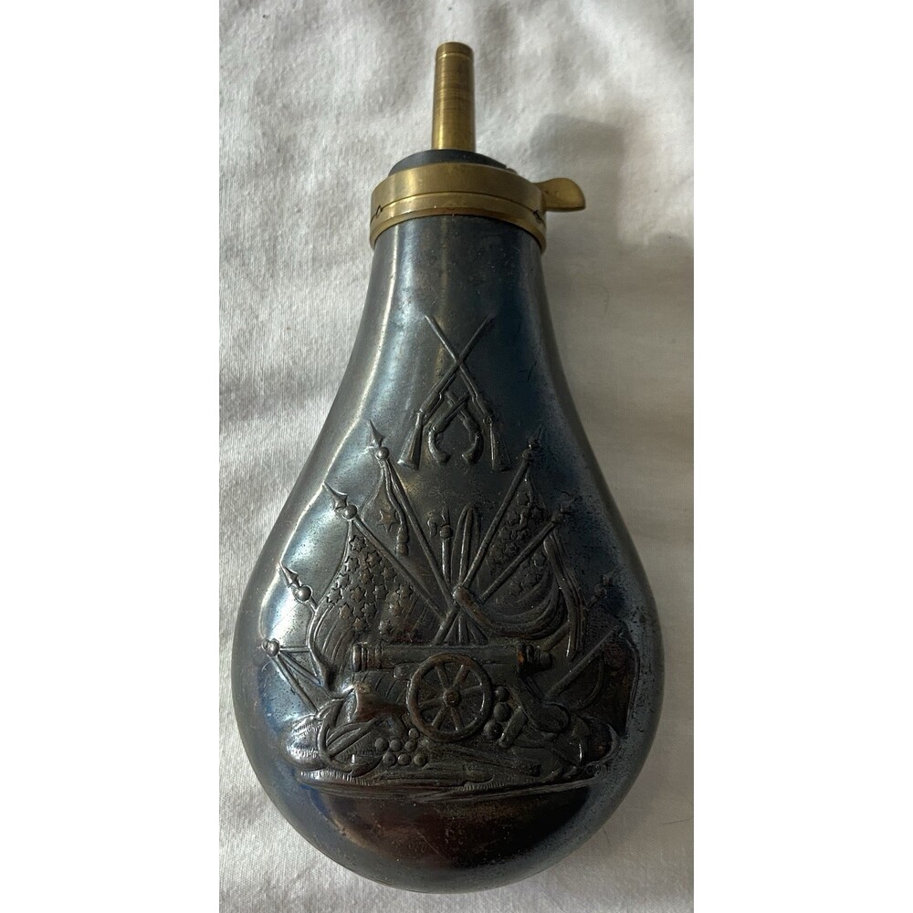 Antique Nineteenth Century Brass & Copper Black Powder Flask - Picture 2 of 6